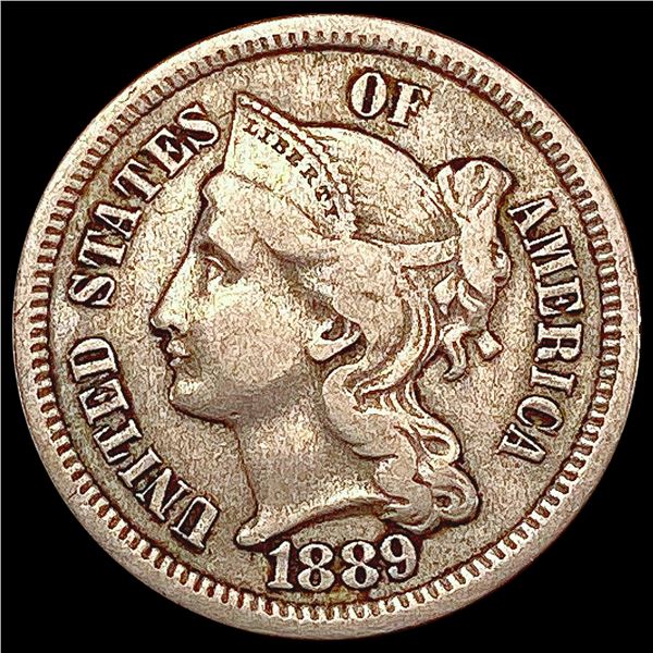 1889 Nickel Three Cent NEARLY UNCIRCULATED
