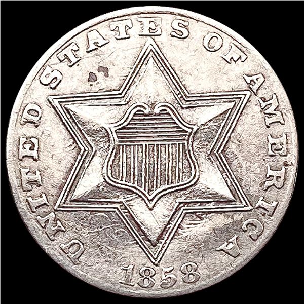 1858 Silver Three Cent CHOICE AU