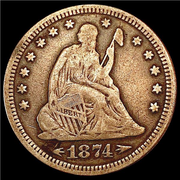 1874-Arr. Seated Liberty Quarter LIGHTLY CIRCULATED