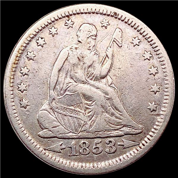 1853 Arr, Rays Seated Liberty Quarter ABOUT UNCIRCULATED