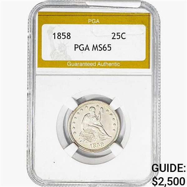 1858 Seated Liberty Quarter PGA MS65
