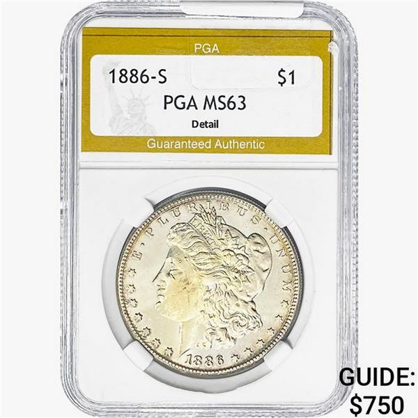 1886-S Morgan Silver Dollar PGA MS63 DETAIL