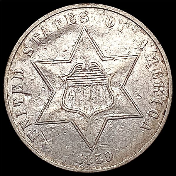 1859 Silver Three Cent CHOICE AU