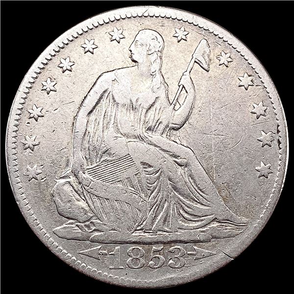 1853 Arr. Rays Seated Liberty Half Dollar ABOUT UNCIRCULATED