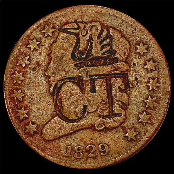 1829 Counterstamped Classic Head Half Cent ABOUT UNCIRCULATED