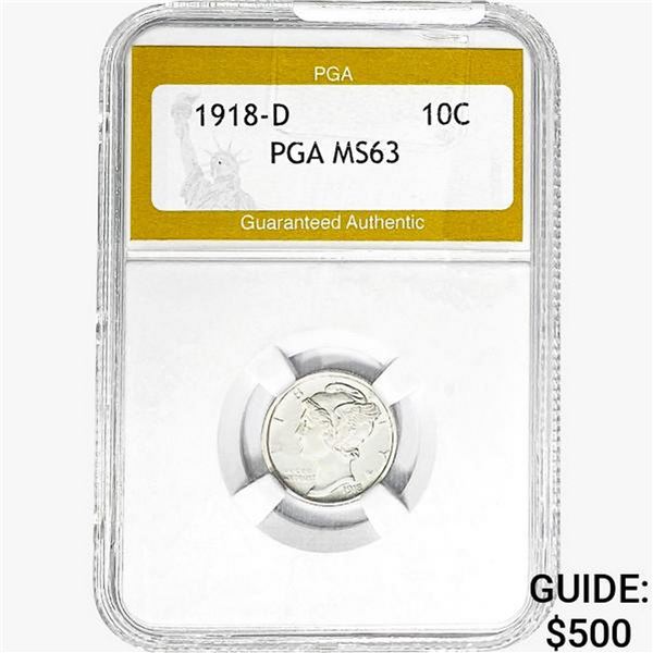 1918-D Mercury Silver Dime PGA MS63