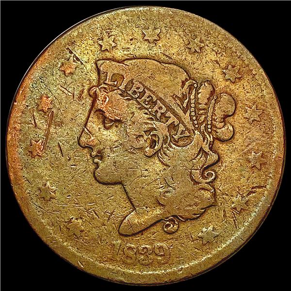1839 Booby Head Coronet Head Large Cent LIGHTLY CIRCULATED