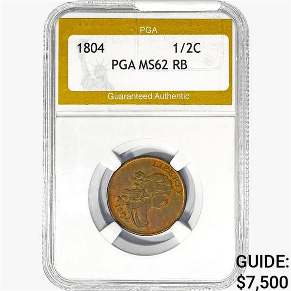 1804 Draped Bust Half Cent PGA MS62 RB