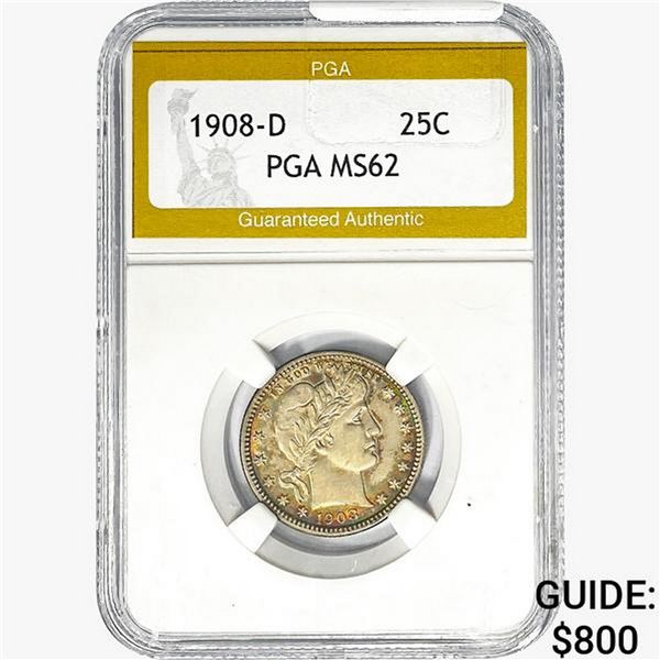 1908-D Barber Quarter PGA MS62