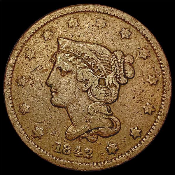 1842 Braided Hair Large Cent ABOUT UNCIRCULATED