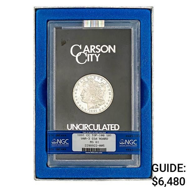 1891-CC Morgan Silver Dollar NGC MS61 GSA