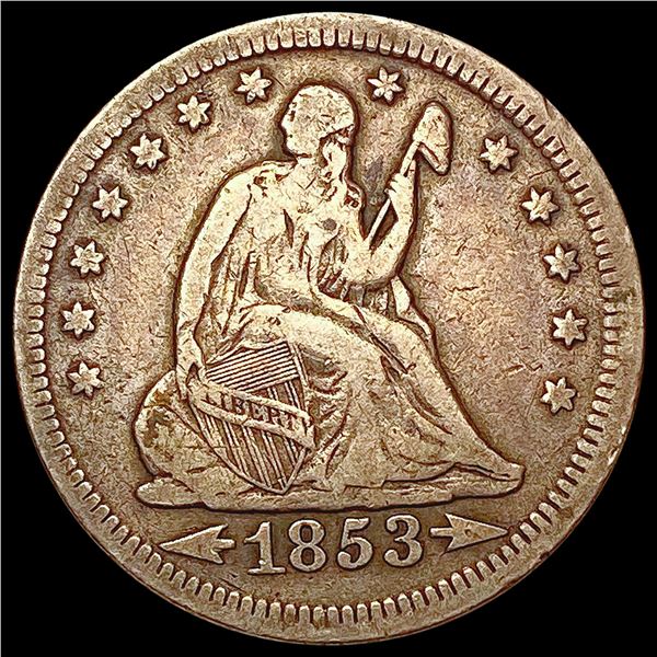 1853 Arr. Rays Seated Liberty Quarter ABOUT UNCIRCULATED