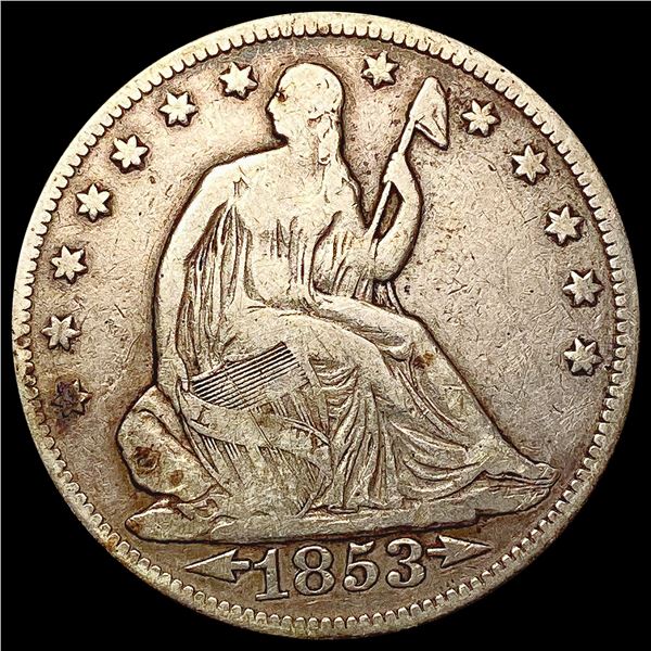 1853 Arr. Rays Seated Liberty Half Dollar LIGHTLY CIRCULATED