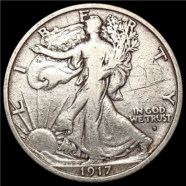 1917-D Obv Walking Liberty Half Dollar LIGHTLY CIRCULATED