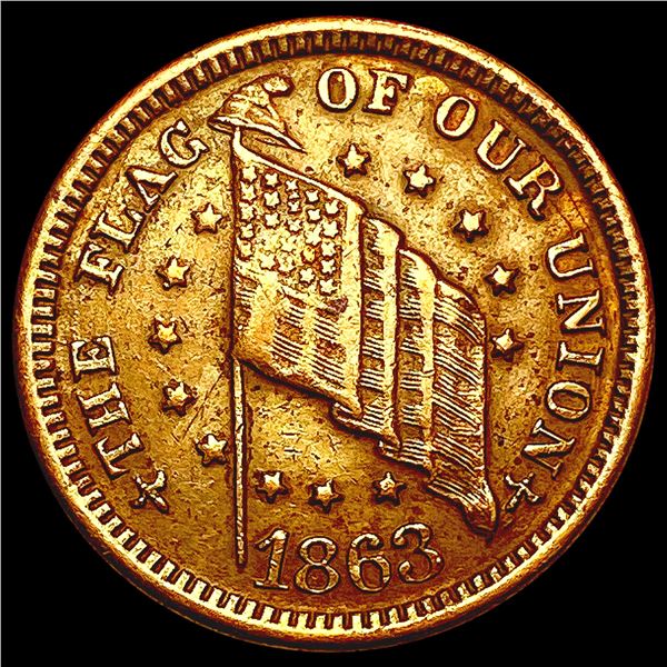 1863 Civil War Token; Flag of Our Union Dix NEARLY UNCIRCULATED