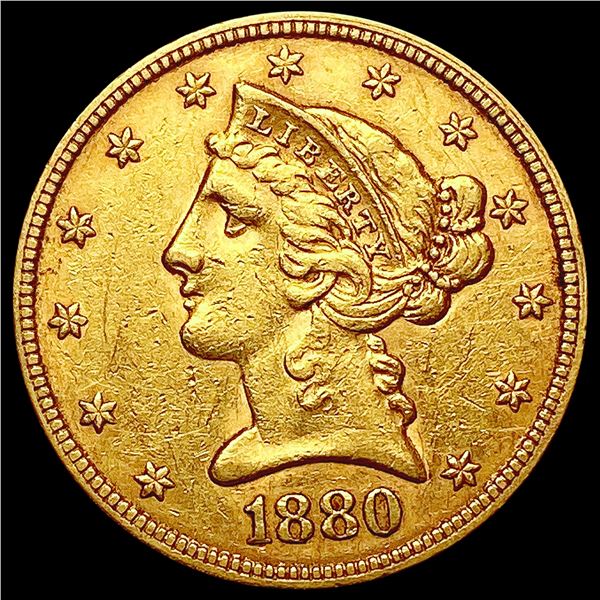 1880 $5 Gold Half Eagle CLOSELY UNCIRCULATED