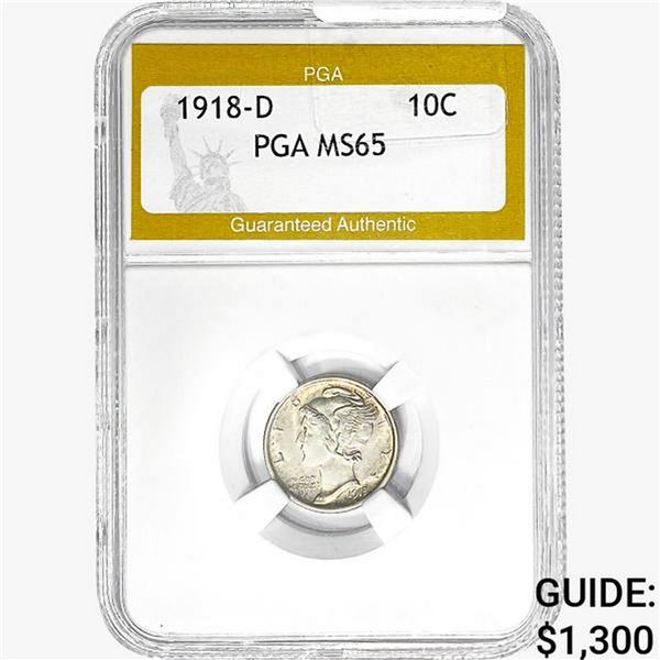 1918-D Mercury Silver Dime PGA MS65