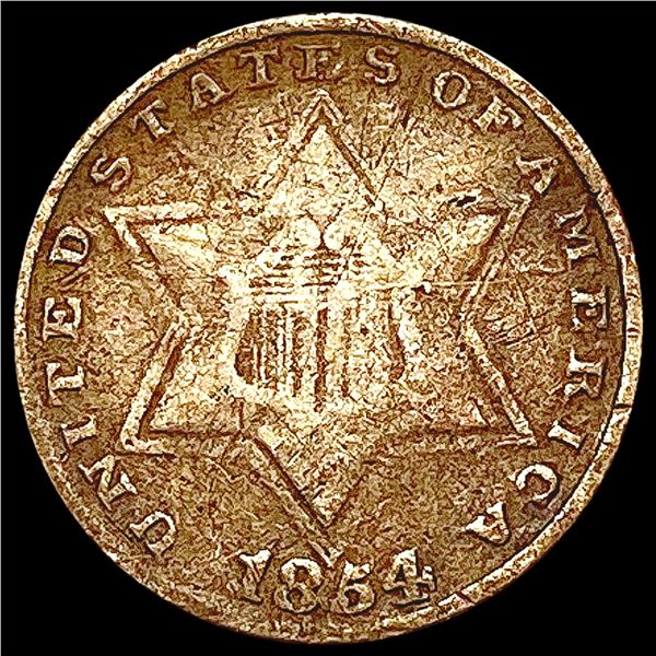 1854 Silver Three Cent LIGHTLY CIRCULATED
