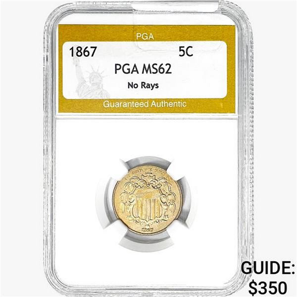 1867 Shield Nickel PGA MS62 NO RAYS