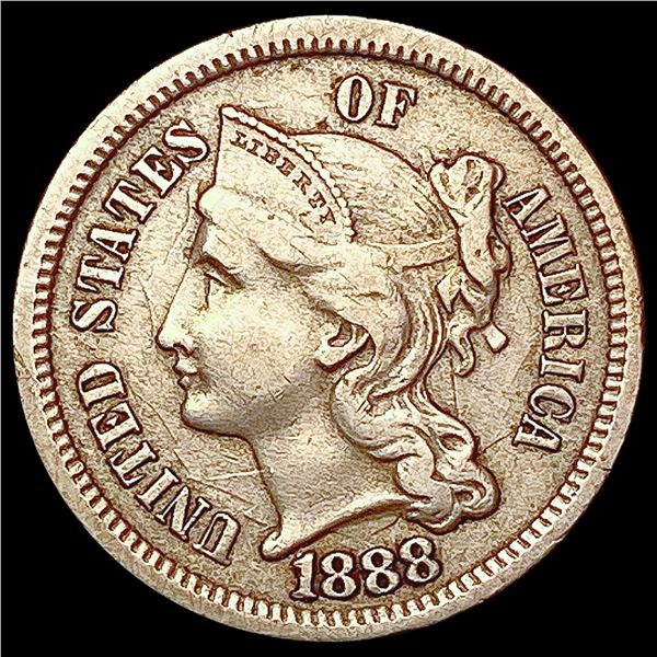 1888 Nickel Three Cent NEARLY UNCIRCULATED
