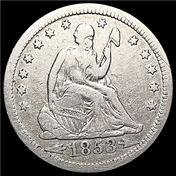 1853 Arrows & Rays Seated Liberty Quarter LIGHTLY CIRCULATED