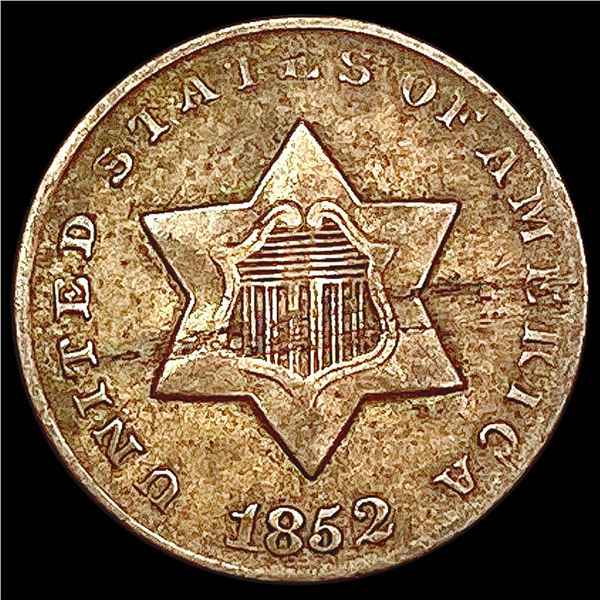 1852 TY2 Silver Three Cent CLOSELY UNCIRCULATED