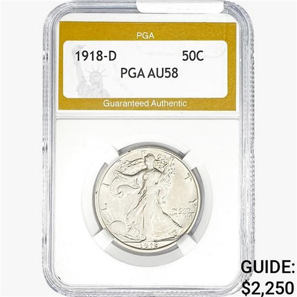 1918-D Walking Liberty Half Dollar PGA AU58