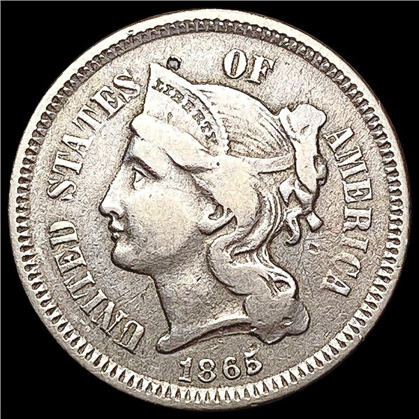 1865 Nickel Three Cent NEARLY UNCIRCULATED