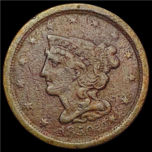 1850 Braided Hair Half Cent ABOUT UNCIRCULATED