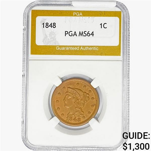 1848 Braided Hair Large Cent PGA MS64