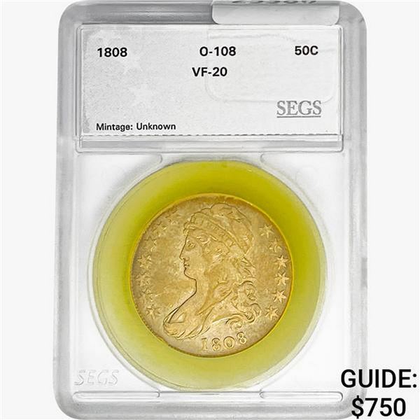 1808 Capped Bust Half Dollar SEGS VF20 O-108