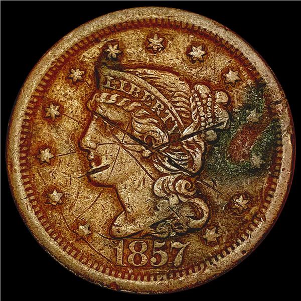 1857 Braided Hair Large Cent NICELY CIRCULATED