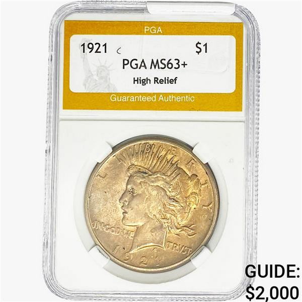 1921 Silver Peace Dollar PGA MS63+ High Relief