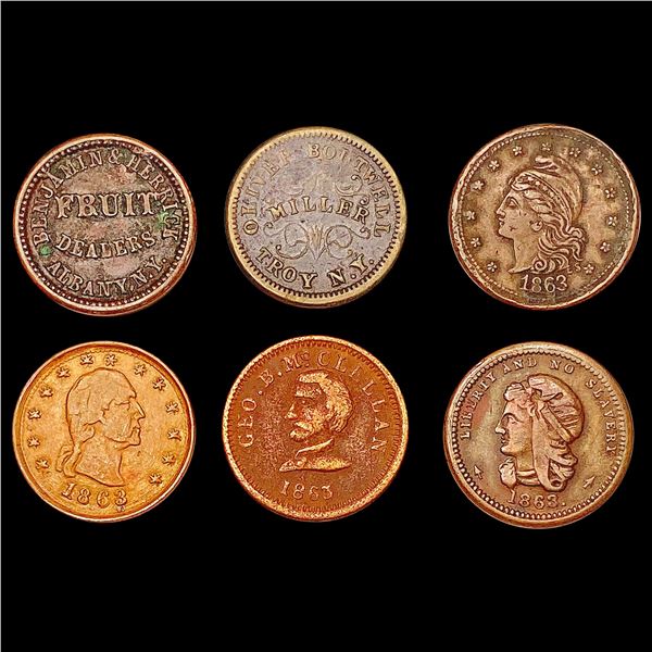 [6] 1863 Civil War Token Lot HIGH GRADE