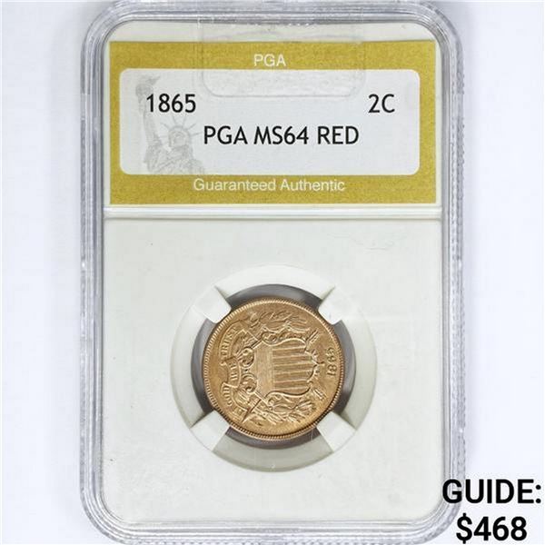1865 Two Cent Piece PGA MS64 RED