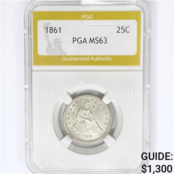 1861 Seated Liberty Quarter PGA MS63