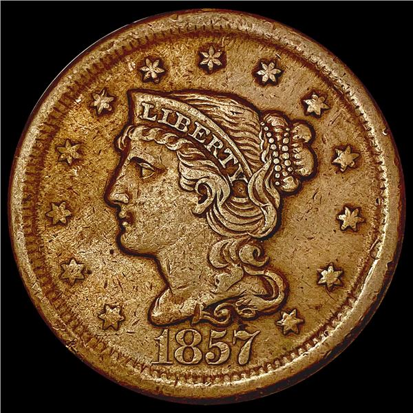 1857 Braided Hair Large Cent LIGHTLY CIRCULATED