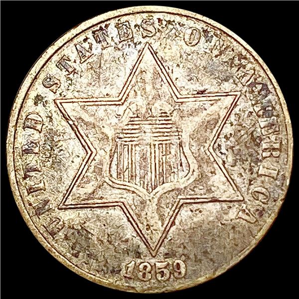 1859 Silver Three Cent CLOSELY UNCIRCULATED