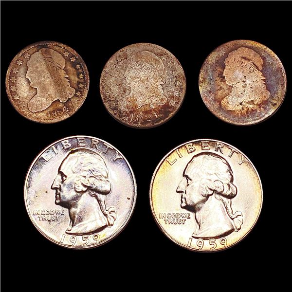 [5] 1820-1959 [3] Capped Bust Dimes, [2] Sil Wash 25C's HIGH GRADE