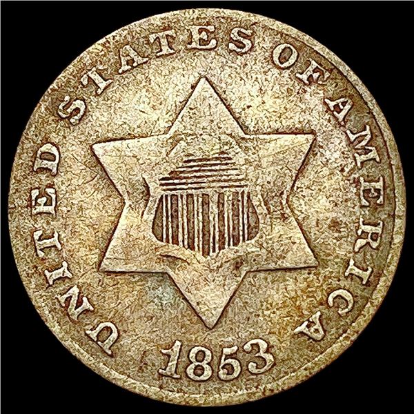 1853 Silver Three Cent NICELY CIRCULATED