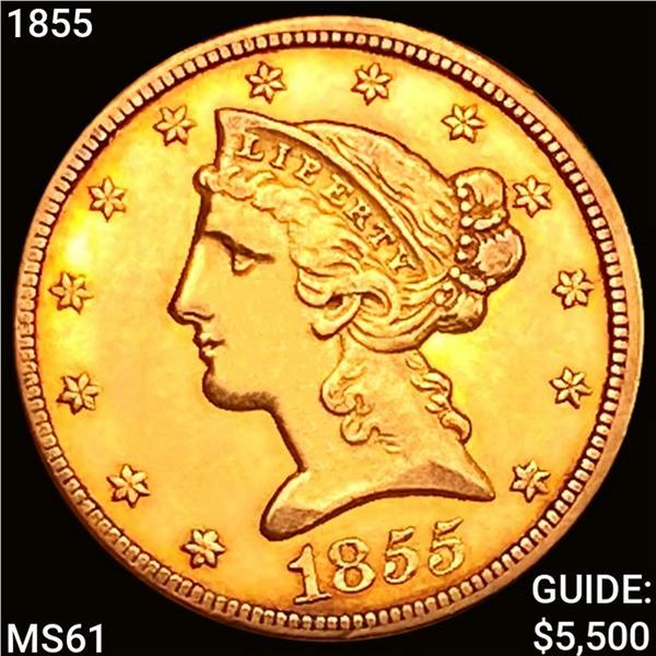 1855 $5 Gold Half Eagle UNCIRCULATED