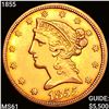 1855 $5 Gold Half Eagle UNCIRCULATED