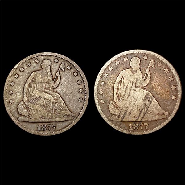 1877 & 1877-S Seated Liberty Half Dollars [2 Coins] NICELY CIRCULATED
