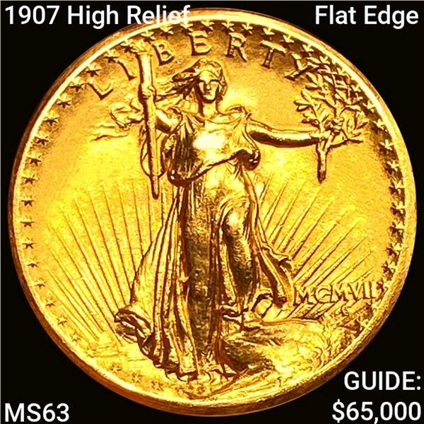 1907 High Relief Flat Edge $20 Gold Double Eagle CHOICE BU