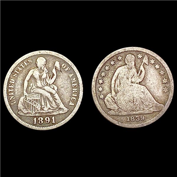 [2] 1839&1891 Seated Liberty Dime NICELY CIRCULATED