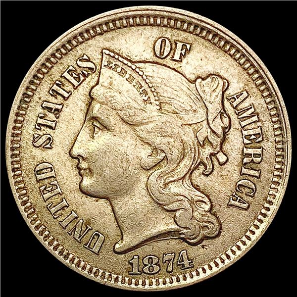 1874 Nickel Three Cent CLOSELY UNCIRCULATED