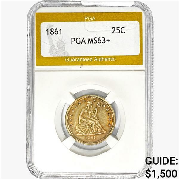 1861 Seated Liberty Quarter PGA MS63+
