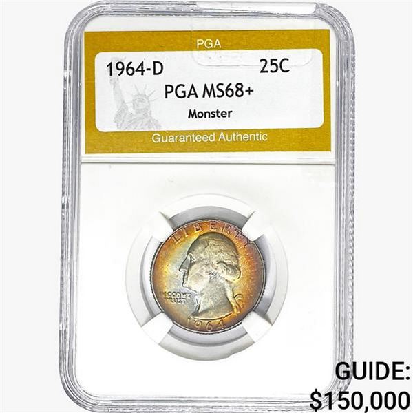 1964-D Washington Silver Quarter PGA MS68+ MONSTER