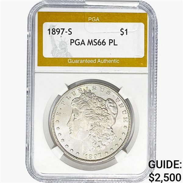 1897-S Morgan Silver Dollar PGA MS66 PL