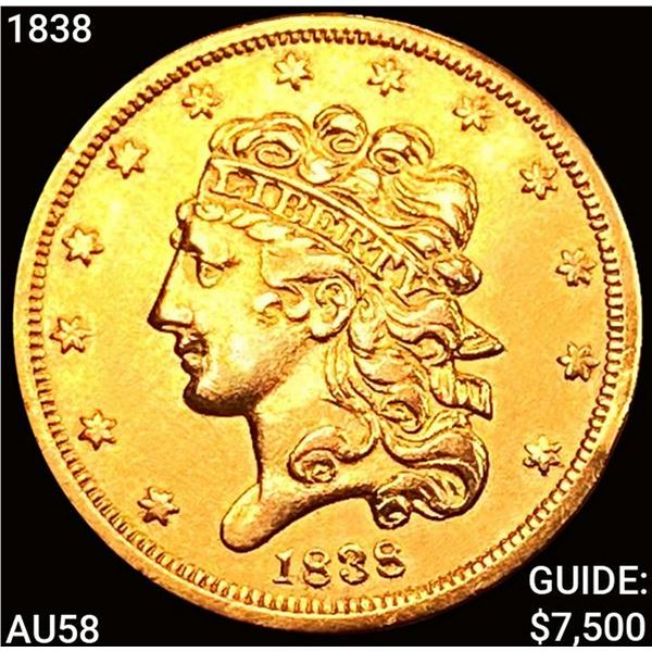1838 $5 Gold Half Eagle CHOICE AU